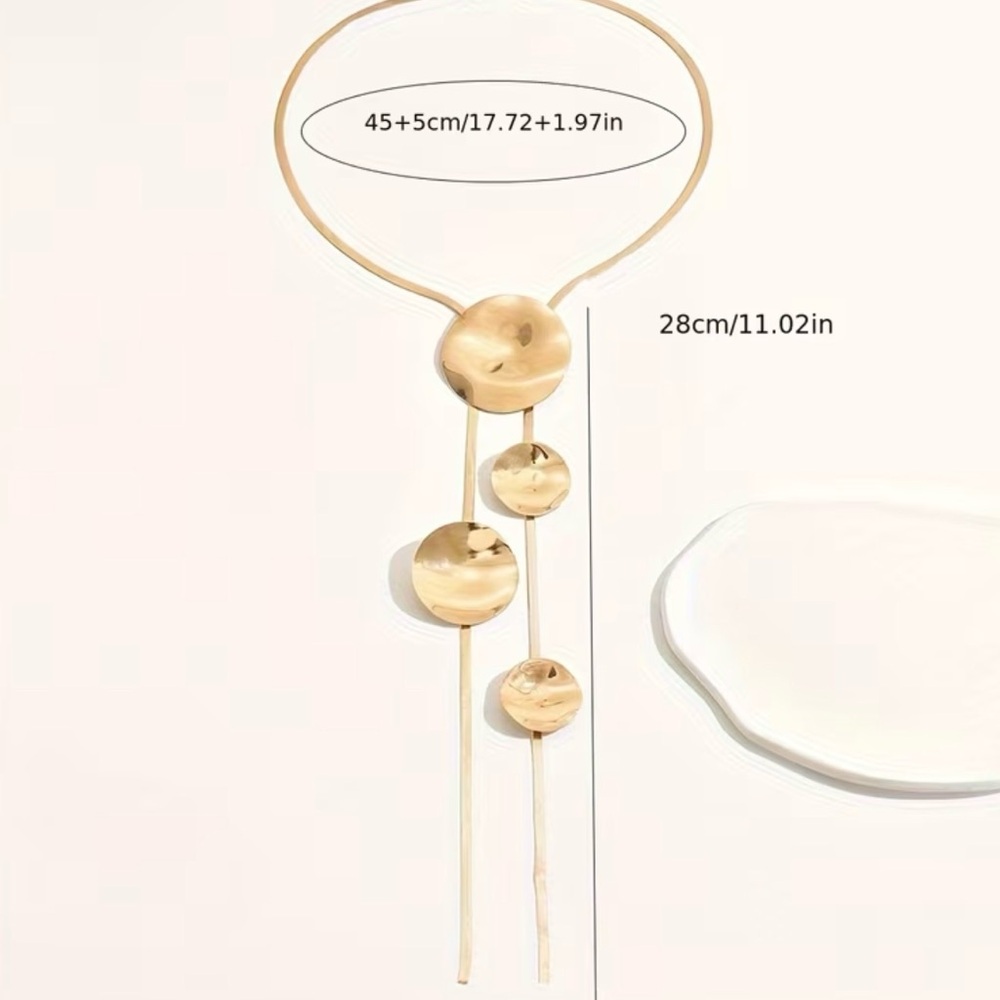 Modern Silver Disc Pendant Lariat Necklace - Picture 3 of 3